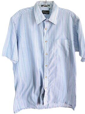 Vintage Manhattan Sport Men’s Short Sleeve Button Down Shirt Colored Stripes L